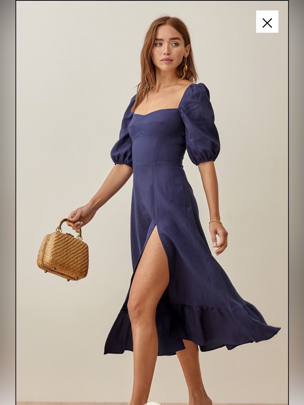 reformation belgium linen dress navy blue